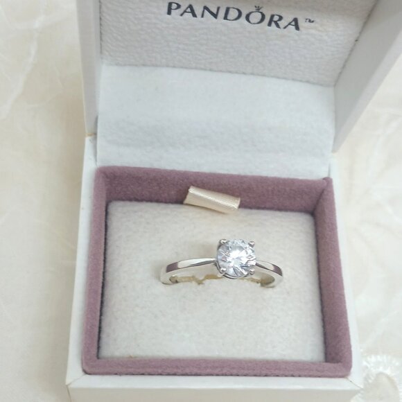Pandora 925 Silver Sparkling Solitaire Ring 190052C01-60 - Ring Size 9 CZ - Box - Picture 2 of 4